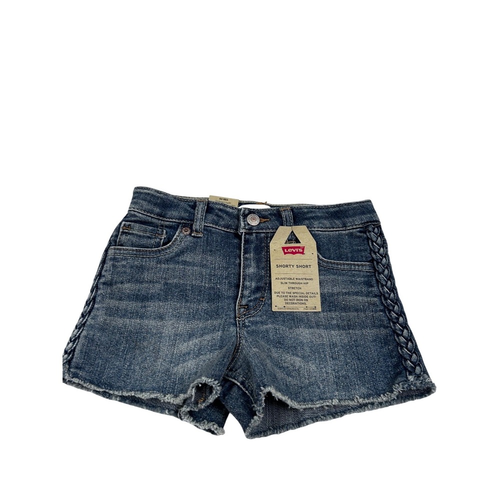 Levi's Shorty Short 6X Blue‎ Braided Side Frayed Hem Denim Shorts Girls